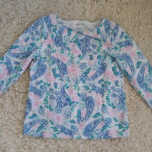 Talbots Floral Paisley Print Long Sleeve Tee Womens Large Cotton Stretch